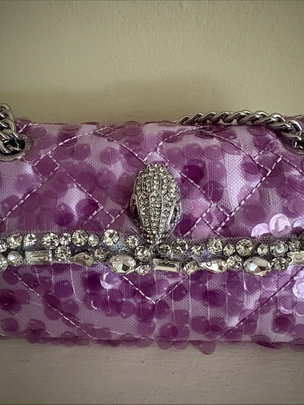 NWT Kurt Geiger Kensington embellished crossbody in light pastel purple sequin - Picture 4 of 8